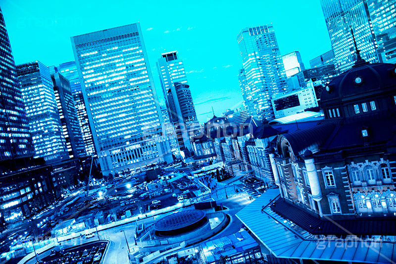 東京駅,ブルーナイト,サイバー,近未来,不思議,夜,夜景,ネオン,サイバーパンク,neon