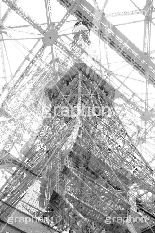 鉄骨東京タワー,モノクロ,白黒,しろくろ,モノクローム,単色画,単彩画,単色