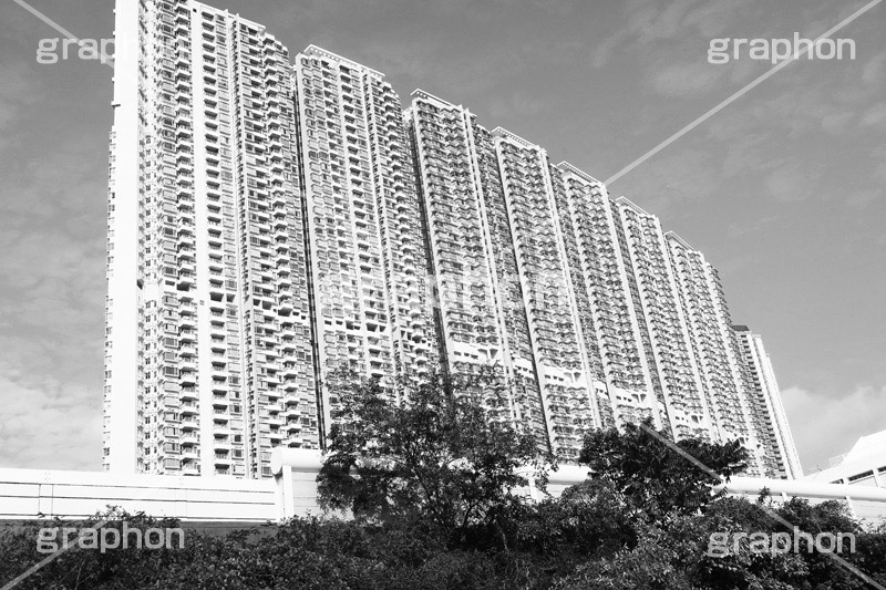 香港-高層ビル(モノクロ),モノクロ,白黒,しろくろ,モノクローム,単色画,単彩画,単色