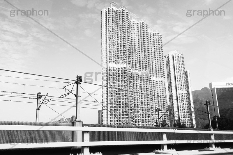 香港-高層ビル(モノクロ),モノクロ,白黒,しろくろ,モノクローム,単色画,単彩画,単色