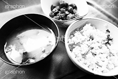 日本の朝食,モノクロ,白黒,しろくろ,モノクローム,単色画,単彩画,単色