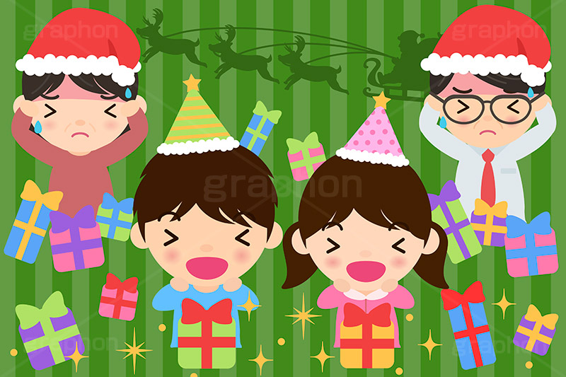 クリスマスプレゼント,プレゼント,サンタ,サンタクロース,家族でクリスマス,クリスマス,パーティー,ホームパーティー,こども,子供,男の子,女の子,キッズ,ボーイ,ガール,お父さん,お母さん,父,母,両親,親,家族,親子,お家,ファミリー,文化,風習,行事,人物,男女,キャラクター,イラスト,かわいい,カワイイ,可愛い,帽子,願い,苦悩,悩み,焦り,悩む,冬,character,japan,kids,boy,girl,party,illustration,christmas,xmas,winter,family,present,Santa Claus