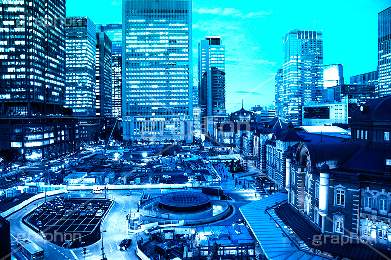 東京駅,ブルーナイト,サイバー,近未来,不思議,夜,夜景,ネオン,サイバーパンク,neon