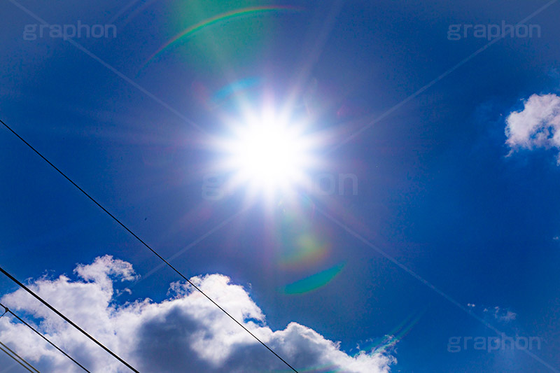 逆光太陽,太陽,逆光,フレア,レンズフレア,眩,たいよう,日差し,光,空,サン,空/天気,雲,電線,青空,flare,sun,backlight,フルサイズ撮影