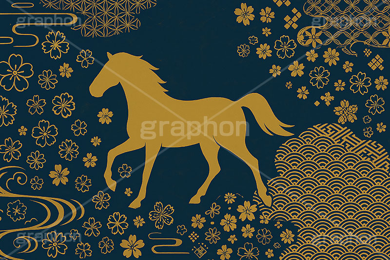午年シンプルイラスト,和柄,花柄,馬イラスト,午,馬,うま,ウマ,午年,干支,正月,お正月,年賀状,2026午年,2026,午年年賀状,新年,シルエット,ニューイヤー,アニバーサリー,イラスト,illustration,japan,horse,silhouette