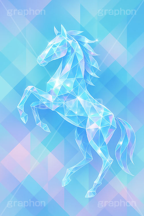 クリスタルの馬,クリスタル,キラキラ,宝石,ジュエル,幾何学模様の馬イラスト,幾何学模様,アート,馬イラスト,午,馬,うま,ウマ,午年,干支,正月,お正月,飛躍,ジャンプ,年賀状,2026午年,午年年賀状,新年,ニューイヤー,アニバーサリー,イラスト,illustration,japan,horse,art,crystal,jewel,jump