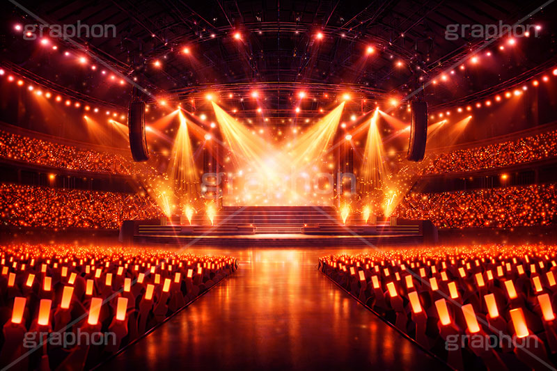 ライブステージ,ステージ,推し,推し活,舞台,ライブ,ライヴ,コンサート,アイドル,シアター,ホール,サイリウム,ペンライト,メンバーカラー,背景,照明,音楽,主役,ミュージック,ライト,スポットライト,イラスト,illustration,light,frame,hall,theater,live,stage,music