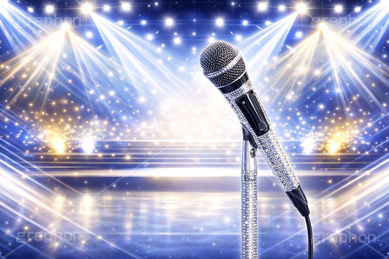 ライブステージ,マイク,マイクスタンド,ステージ,推し,推し活,舞台,ライブ,ライヴ,コンサート,アイドル,シアター,ホール,背景,照明,音楽,主役,ミュージック,ライト,スポットライト,イラスト,illustration,light,frame,hall,theater,live,stage,music,mic