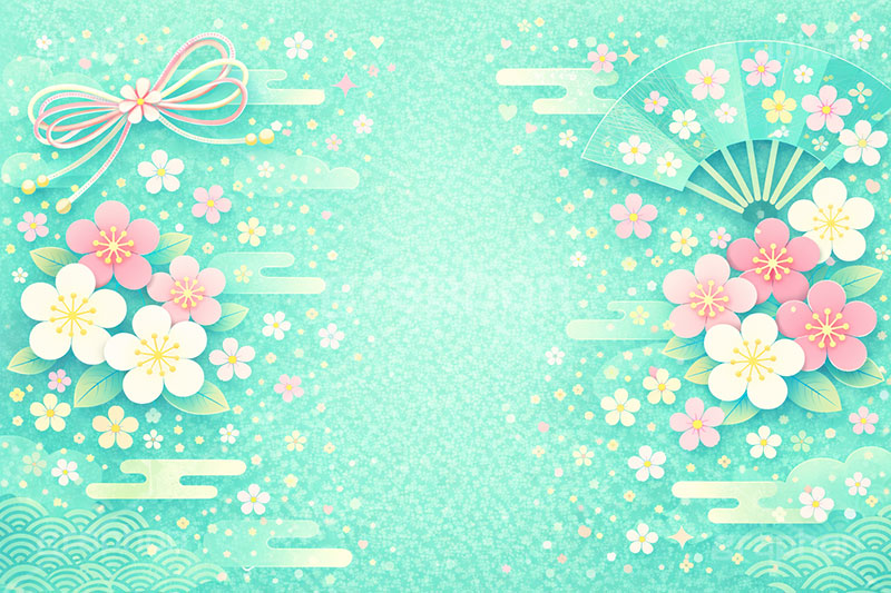 和柄背景,年賀,年賀状,お正月,正月,和柄,花柄,和,和風,派手,豪華,雲柄,波柄,紐,扇子,梅,おめでたい,ひな祭り,雛祭り,ひなまつり,event,japan