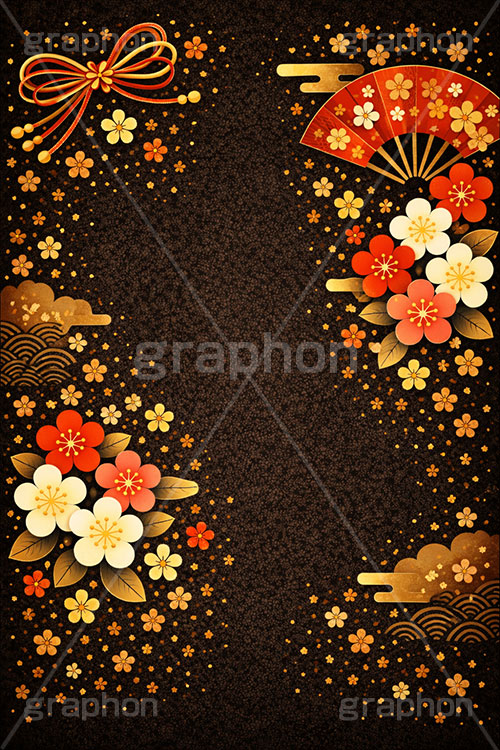 和柄背景,年賀,年賀状,お正月,正月,和柄,花柄,和,和風,派手,豪華,雲柄,波柄,紐,扇子,梅,おめでたい,ひな祭り,雛祭り,ひなまつり,event,japan