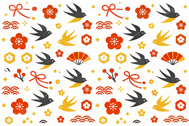 和柄背景,年賀,年賀状,お正月,正月,和柄,花柄,和,和風,雲柄,波柄,紐,扇子,梅,つばめ,燕,ツバメ,ハイカラ,はいから,おめでたい,ひな祭り,雛祭り,ひなまつり,event,japan