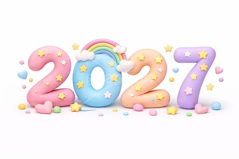 2027(クレイ),年号,西暦,クレイ,クレイアート,ねんど,粘土,虹,星,レインボー,年賀状,お正月,正月,年明け,新年,ニューイヤー,アニバーサリー,イベント,行事,ポップ,かわいい,カワイイ,可愛い,メッセージ,テキスト,message,text,POP,event,anniversary,clay,rainbow,2027