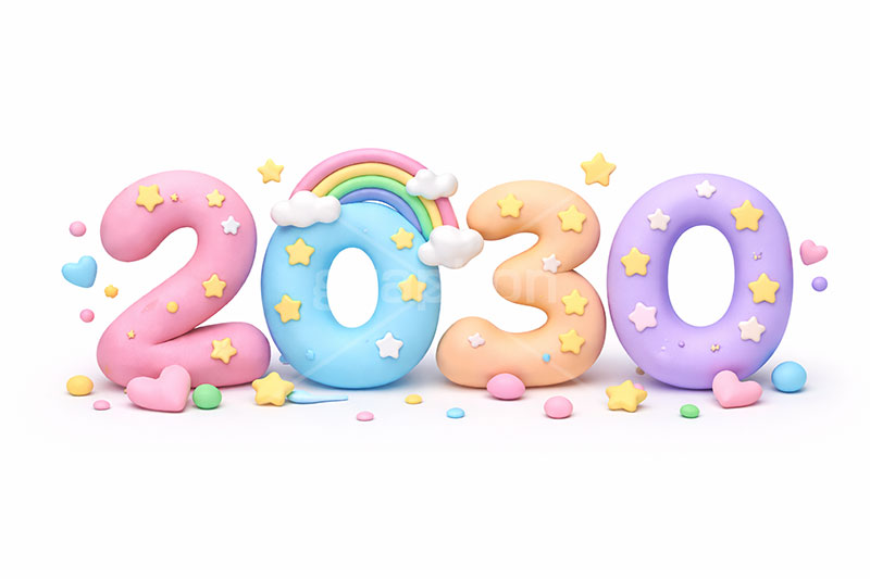 2030(クレイ),年号,西暦,クレイ,クレイアート,ねんど,粘土,虹,星,レインボー,年賀状,お正月,正月,年明け,新年,ニューイヤー,アニバーサリー,イベント,行事,ポップ,かわいい,カワイイ,可愛い,メッセージ,テキスト,message,text,POP,event,anniversary,clay,rainbow,2030