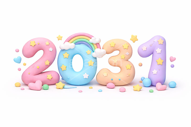 2031(クレイ),年号,西暦,クレイ,クレイアート,ねんど,粘土,虹,星,レインボー,年賀状,お正月,正月,年明け,新年,ニューイヤー,アニバーサリー,イベント,行事,ポップ,かわいい,カワイイ,可愛い,メッセージ,テキスト,message,text,POP,event,anniversary,clay,rainbow,2031