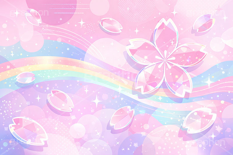 ガラス・ブロッサム,ガラス,ガラス細工,クリスタル,宝石,アクセ,ジュエリー,桜,さくら,サクラ,花見,ブロッサム,春,花,花びら,花弁,背景,キラキラ,イラスト,blossom,spring,flower,glass,jewel,AI生成素材