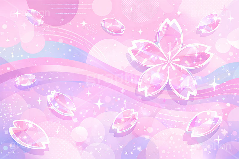 ガラス・ブロッサム,ガラス,ガラス細工,クリスタル,宝石,アクセ,ジュエリー,桜,さくら,サクラ,花見,ブロッサム,春,花,花びら,花弁,背景,キラキラ,イラスト,blossom,spring,flower,glass,jewel,AI生成素材