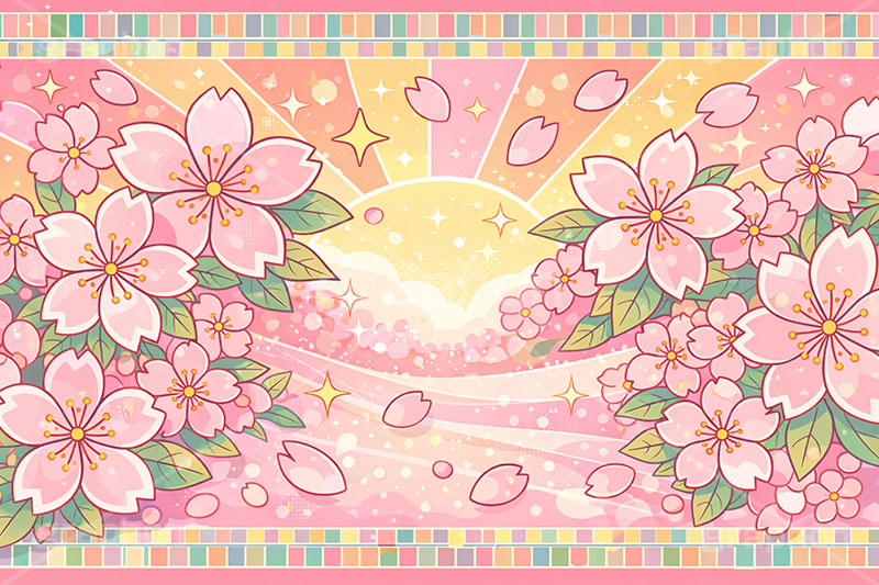 ハイカラ桜,ハイカラ,レトロ,桜,さくら,サクラ,花見,ブロッサム,春,花,花びら,花弁,背景,キラキラ,イラスト,blossom,spring,flower,AI生成素材