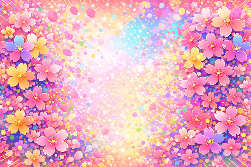 カラフル・ブロッサム,カラフル,桜,さくら,サクラ,花見,ブロッサム,春,花,花びら,花弁,背景,POP,ポップ,イラスト,blossom,spring,flower,colorful,AI生成素材