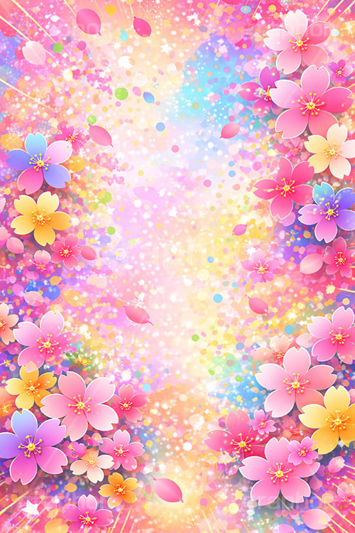 カラフル・ブロッサム,カラフル,桜,さくら,サクラ,花見,ブロッサム,春,花,花びら,花弁,背景,POP,ポップ,イラスト,blossom,spring,flower,colorful