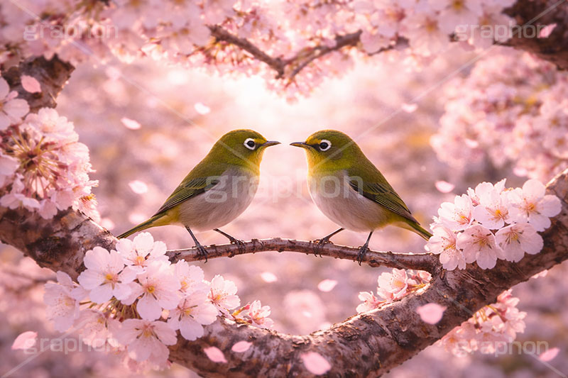 桜のハート,桜とメジロ,目白,メジロ,めじろ,鳥,野鳥,野生,ハート,ラブ,カップル,恋人,告白,恋愛,恋,愛,芝生,公園,桜の花びら,さくら,桜,花,フラワー,春,花びら,花弁,満開,咲く,ピンク,プリ画,ロマンチック,ウェディング,プロポーズ,バレンタイン,ホワイトデー,ポエム,ピンク,blossom,japan,spring,flower,love,heart,bird,AI生成素材