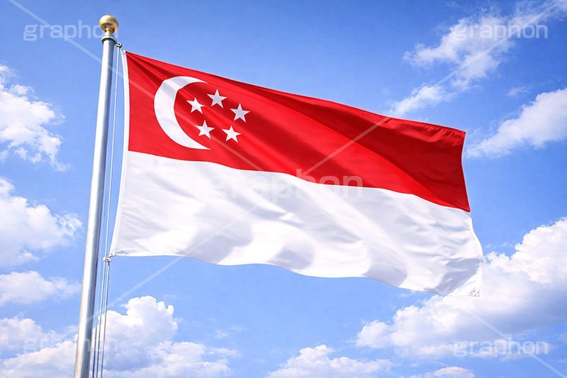 シンガポールの国旗,シンガポール,アジア,国旗,旗,国際,国,象徴,なびく,シンボル,マーク,青空,宣言,政治,首相,首脳,大統領,経済,選挙,president,flag,country,singapore,AI生成素材