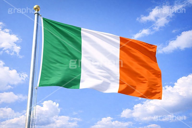 アイルランドの国旗,アイルランド,国旗,旗,国際,国,象徴,なびく,シンボル,マーク,青空,宣言,政治,首相,首脳,大統領,経済,選挙,president,flag,country,ireland,AI生成素材