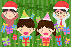 クリスマスプレゼント,プレゼント,サンタ,サンタクロース,家族でクリスマス,クリスマス,パーティー,ホームパーティー,こども,子供,男の子,女の子,キッズ,ボーイ,ガール,お父さん,お母さん,父,母,両親,親,家族,親子,お家,ファミリー,文化,風習,行事,人物,男女,キャラクター,イラスト,かわいい,カワイイ,可愛い,帽子,願い,苦悩,悩み,焦り,character,japan,kids,boy,girl,party,illustration,christmas,xmas,winter,family,present,Santa Claus