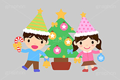 飾りつけ,クリスマスパーティー,クリスマス,パーティー,ホームパーティー,デコレーション,クリスマスツリー,ツリー,飾り,イルミネーション,電飾,帽子,こども,子供,男の子,女の子,キッズ,ボーイ,ガール,家族,文化,風習,行事,人物,男女,キャラクター,イラスト,かわいい,カワイイ,可愛い,character,japan,kids,boy,girl,party,illustration,christmas,xmas,winter,tree