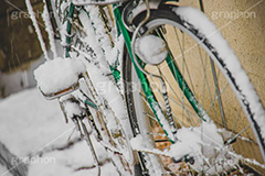 自転車に積もった雪,雪の朝,雪,積もる,冬,自転車,寒い,凍る,困る,タイヤ,降る,積雪,snow,winter,フルサイズ撮影