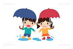 雨の日,雨,傘,天気,雨上がり,水溜り,水たまり,天気,こども,子供,キッズ,男の子,女の子,キッズ,ボーイ,ガール,家族,人物,男女,キャラクター,イラスト,可愛い,かわいい,カワイイ,挿絵,挿し絵,character,kids,boy,girl,illustration