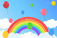 フェスティバル,バルーン,イベント,風船,虹,空,青空,雲,イラスト,レインボー,背景,フレーム,ポップ,sky,illustration,rainbow,balloon