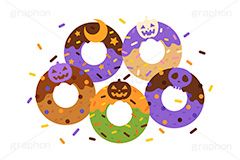 ハロウィンドーナツ,ハロウィンスイーツ,ハロウィン,ドーナツ,ドーナッツ,チョコドーナツ,スイーツ,お菓子,菓子,おやつ,チョコ,チョコレート,トッピング,デコレーション,焼き菓子,焼菓子,挿絵,挿し絵,illustration,donut,halloween