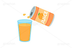 オレンジの缶ジュースを注ぐ,注ぐ,コップ,グラス,缶ジュース,缶,ジュース,オレンジジュース,オレンジ,ドリンク,飲み物,飲料,挿絵,挿し絵,drink,illustration,juice
