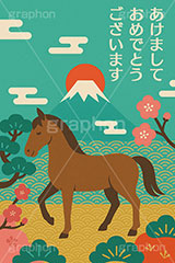 午年シンプルイラスト,和柄,梅,松,雲柄,富士山,初日の出,日の出,馬イラスト,午,馬,うま,ウマ,午年,干支,正月,お正月,年賀状,2026午年,午年年賀状,新年,ニューイヤー,アニバーサリー,イラスト,illustration,japan,horse