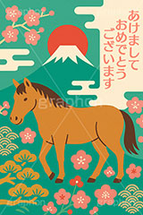 午年シンプルイラスト,和柄,梅,松,雲柄,富士山,初日の出,日の出,馬イラスト,午,馬,うま,ウマ,午年,干支,正月,お正月,年賀状,2026午年,午年年賀状,新年,ニューイヤー,アニバーサリー,イラスト,illustration,japan,horse