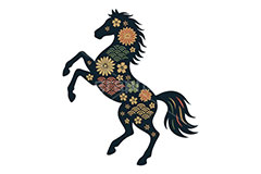 花柄シルエット馬イラスト,馬模様イラスト,午年シンプルイラスト,馬イラスト,花柄,桜,和柄,波柄,ジャンプ,躍動感,午,馬,うま,ウマ,午年,干支,正月,お正月,年賀状,2026午年,午年年賀状,新年,ニューイヤー,アニバーサリー,イラスト,illustration,japan,horse