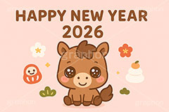 うるうる馬イラスト,馬イラスト,ハッピーニューイヤー,HappyNewYear,うるうる,ウルウル,キャラクター,達磨,だるま,ダルマ,鏡餅,鏡もち,午,馬,うま,ウマ,かわいい,可愛い,カワイイ,2026,午年,干支,正月,お正月,年賀状,2026午年,午年年賀状,新年,ニューイヤー,アニバーサリー,イラスト,illustration,japan,horse,character,cute