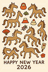 馬ゆるキャラ,ゆるキャラ,ゆるきゃら,謎キャラ,馬イラスト,キャラクター,扇子,富士山,羽子板,だるま,達磨,鏡餅,鏡もち,午,馬,うま,ウマ,2026,ハッピーニューイヤー,HappyNewYear,午年,干支,正月,お正月,年賀状,2026午年,午年年賀状,新年,ニューイヤー,アニバーサリー,イラスト,illustration,japan,horse,character