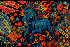 午年スカジャン風イラスト,スカジャン,刺繍,派手,和柄,花柄,馬イラスト,午,馬,うま,ウマ,午年,干支,正月,お正月,年賀状,2026午年,午年年賀状,新年,かっこいい,クール,シルエット,ニューイヤー,アニバーサリー,イラスト,illustration,japan,horse,silhouette,cool