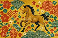 午年－金屛風イラスト,金屛風,屛風,派手,和柄,花柄,馬イラスト,午,馬,うま,ウマ,午年,干支,正月,お正月,年賀状,2026午年,午年年賀状,新年,かっこいい,クール,シルエット,ニューイヤー,アニバーサリー,イラスト,illustration,japan,horse,silhouette,cool