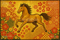 午年－金屛風イラスト,金屛風,屛風,派手,和柄,花柄,馬イラスト,午,馬,うま,ウマ,午年,干支,正月,お正月,年賀状,2026午年,午年年賀状,新年,かっこいい,クール,シルエット,ニューイヤー,アニバーサリー,イラスト,illustration,japan,horse,silhouette,cool