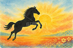 午年シンプル水彩イラスト,午年シンプルイラスト,シルエット,水彩,和柄,馬イラスト,午,馬,うま,ウマ,午年,干支,正月,お正月,年賀状,2026午年,午年年賀状,新年,ニューイヤー,アニバーサリー,イラスト,illustration,japan,horse,silhouette