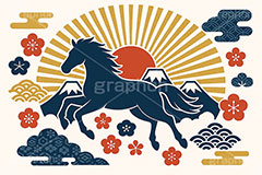 午年シンプルモダン,午年シンプルイラスト,シルエット,モダン,和柄,松,梅,馬イラスト,午,馬,うま,ウマ,午年,干支,正月,お正月,年賀状,日の出,初日の出,富士山,2026午年,午年年賀状,新年,ニューイヤー,アニバーサリー,イラスト,おしゃれ,お洒落,オシャレ,illustration,japan,horse,silhouette