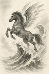 馬イラスト(デッサン風),デッサン,クロッキー,手描き,飛躍,ジャンプ,馬イラスト,ペガサス,波,午,馬,うま,ウマ,午年,干支,正月,お正月,年賀状,2026午年,2026,午年年賀状,新年,かっこいい,クール,ニューイヤー,アニバーサリー,イラスト,illustration,japan,horse,cool,jump