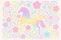 午年－水彩イラスト,パステル,カラフル,水彩,唐草模様,唐草,花柄,馬イラスト,ペガサス,午,馬,うま,ウマ,午年,干支,正月,お正月,年賀状,2026午年,午年年賀状,新年,ニューイヤー,アニバーサリー,イラスト,おしゃれ,オシャレ,メルヘン,ファンタジー,ゆめかわいい,illustration,japan,horse,pastel,pegasus