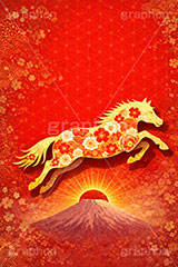 午年イラスト和柄,午年シンプルイラスト,和柄,馬イラスト,午,馬,うま,ウマ,金箔,金粉,富士山,初日の出,日の出,午年,干支,正月,お正月,年賀状,2026午年,午年年賀状,新年,ニューイヤー,アニバーサリー,イラスト,illustration,japan,horse