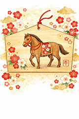 絵馬(午年),絵馬,午年イラスト和柄,和柄,馬イラスト,水彩,水彩画,午,馬,うま,ウマ,梅,午年,干支,正月,お正月,年賀状,2026午年,午年年賀状,新年,ニューイヤー,アニバーサリー,イラスト,illustration,japan,horse