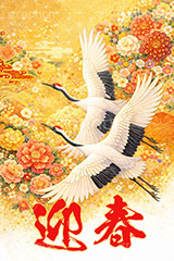 鶴のイラスト,迎春,花柄,和柄,鶴,つる,ツル,野鳥,鳥,屛風,めでたい,正月,お正月,年賀状,新年,ニューイヤー,アニバーサリー,イラスト,illustration,japan,crane