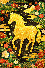 午年イラスト和柄,午年シンプルイラスト,和柄,馬イラスト,午,馬,うま,ウマ,金箔,金粉,松,梅,午年,金屛風,屏風,干支,正月,お正月,年賀状,2026午年,午年年賀状,新年,ニューイヤー,アニバーサリー,イラスト,illustration,japan,horse