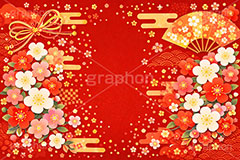 和柄背景,年賀,年賀状,お正月,正月,和柄,花柄,和,和風,派手,豪華,雲柄,波柄,紐,扇子,梅,おめでたい,ひな祭り,雛祭り,ひなまつり,event,japan